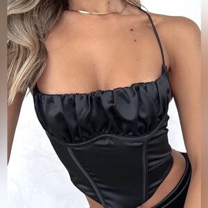new with tags white fox boutique black satin bustier corset top